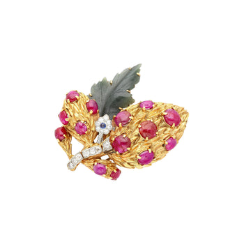 Cabochon Cut Ruby, Sapphire, Jade, and Diamond 18K/Platinum Brooch Pin – Assay Jewelers