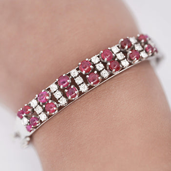 Cabochon Ruby and Round Diamond Bangle Bracelet in 14K White Gold – Assay Jewelers