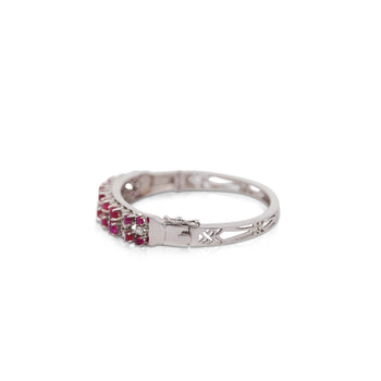 Cabochon Ruby and Round Diamond Bangle Bracelet in 14K White Gold – Assay Jewelers