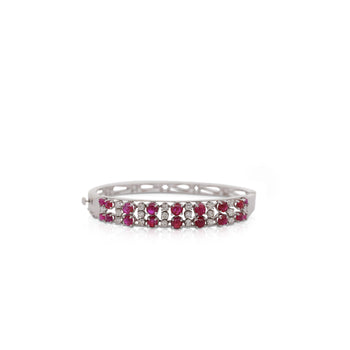Cabochon Ruby and Round Diamond Bangle Bracelet in 14K White Gold – Assay Jewelers