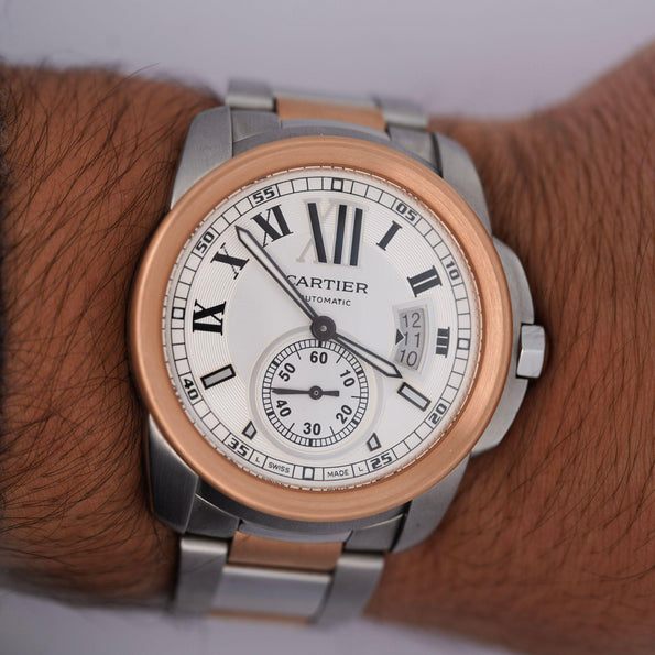 Cartier Calibre 3389 42mm Rose Gold Steel Automatic Watch Box and Papers