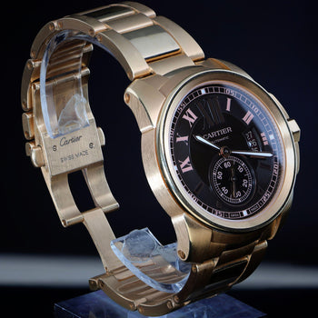 Cartier Calibre de Cartier W7100040 Chocolate Dial 18K Rose Gold Watch Full Set – Assay Jewelers