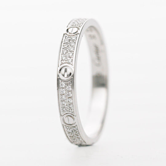Cartier Love 18K White Gold Full Diamond Pavé Screw Motif Wedding Band Ring