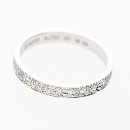 Cartier Love 18K White Gold Full Diamond Pavé Screw Motif Wedding Band Ring