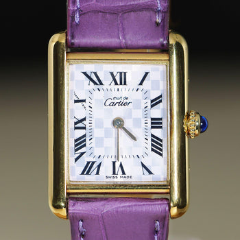 Cartier Must de Cartier Tank 2415 Japan Limited Purple Checkerboard Dial Vermeil – Assay Jewelers