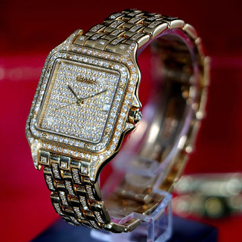 Cartier Panthere Ref 8839 Jumbo 27mm Full Pave Diamond 18K Yellow Gold Watch Set – Assay Jewelers