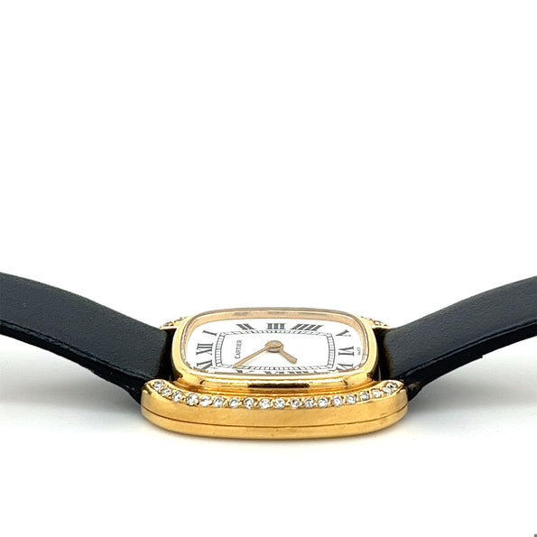 Cartier Paris Gondole 18K Gold Diamond Bezel White Dial Manual Wind Watch