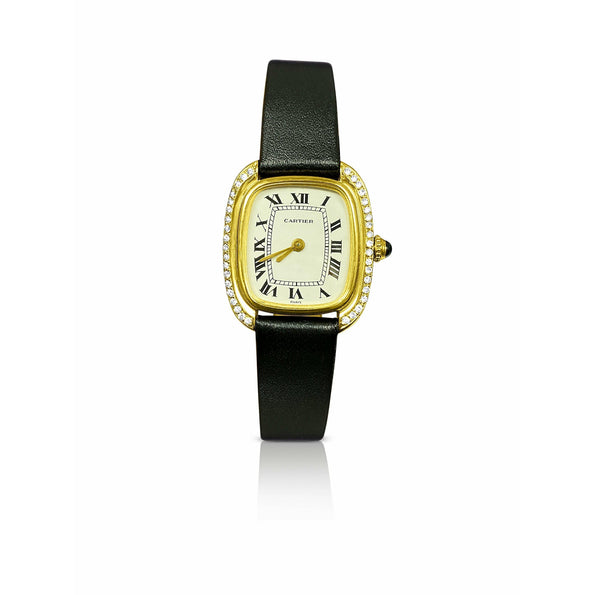 Cartier Paris Gondole 18K Gold Diamond Bezel White Dial Manual Wind Watch