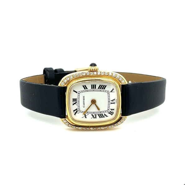 Cartier Paris Gondole 18K Gold Diamond Bezel White Dial Manual Wind Watch