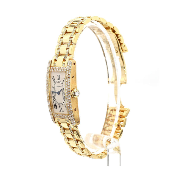 Cartier Tank 1710 Américaine Diamond Bezel Quartz 18K Gold Watch