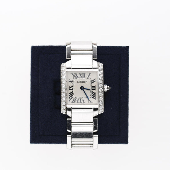 Cartier Tank Française 2403 18K White Gold Diamond Bezel Quartz 21mm Watch