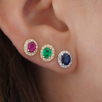 Certified 1 Carat Oval Blue Sapphire Diamond Halo Stud Earrings – Assay Jewelers