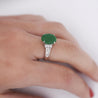 Certified 4.17 Carat Untreated Jadeite Jade and Baguette Diamond Platinum Ring