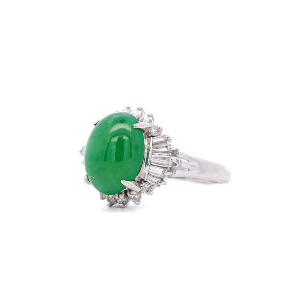 Bague cocktail certifiée en jadéite Fei Cui Type A 5.16 carats et diamants