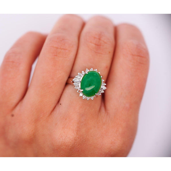 Certified Bague cocktail en jadeite Fei Cui de type A, jade et diamants, 5,16 carats