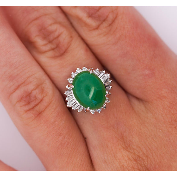 Bague cocktail certifiée en jadéite jade Fei Cui type A de 5,16 carats et diamant