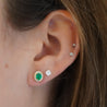 Certified Oval Cut Emerald & Diamond Halo Stud Earring in 14K Gold