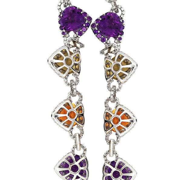 Citrine Amethyst Diamond Heart in 18K White Gold Necklace & Earring Set