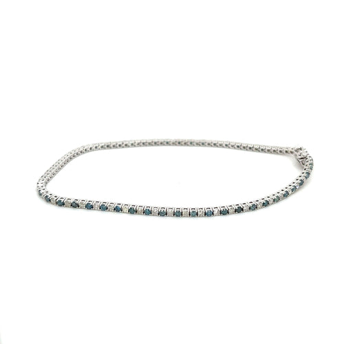 Classic Riviera Natural Blue & White Diamond Box Tennis Bracelet in 18K White Gold | 7.25" - 1.7mm