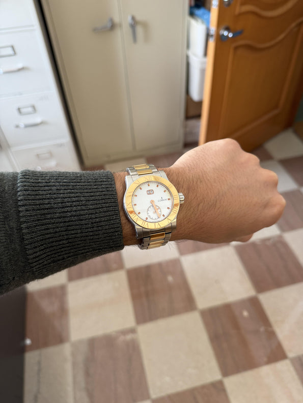Corum Romulus 18K Rose Gold 2-Tone Champagne White Dial 42mm Watch Full Set