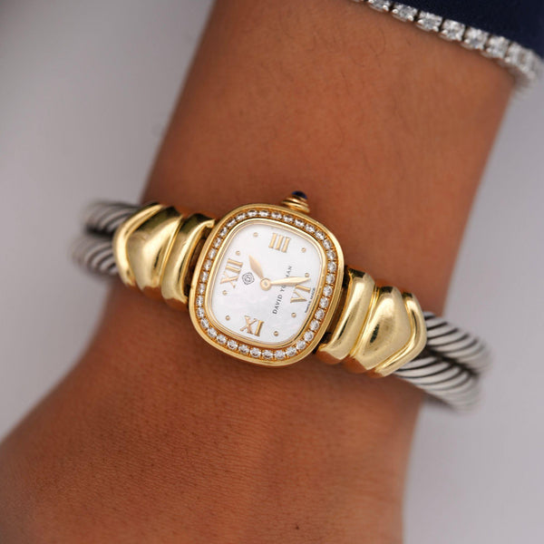 David Yurman Mother of Pearl Diamond Bezel 18K Gold Silver Vintage 1990s Watch