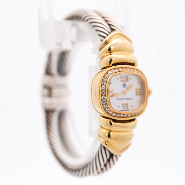 David Yurman Mother of Pearl Diamond Bezel 18K Gold Silver Vintage 1990s Watch