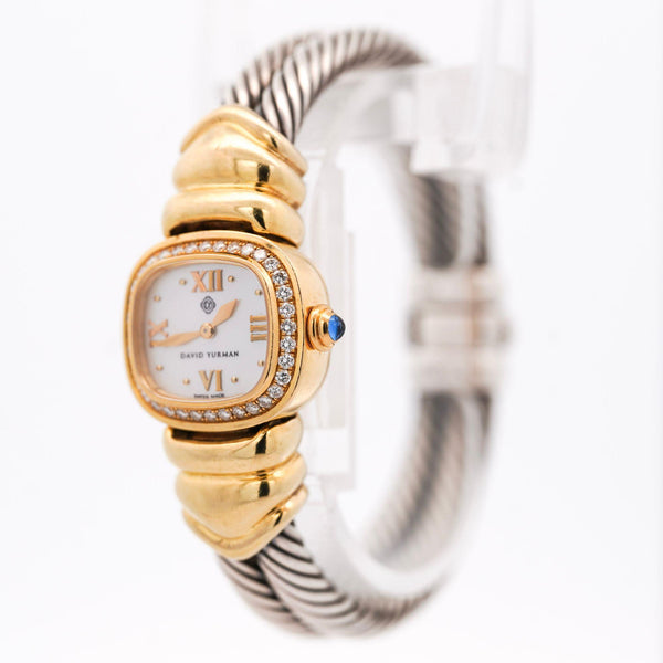 David Yurman Mother of Pearl Diamond Bezel 18K Gold Silver Vintage 1990s Watch