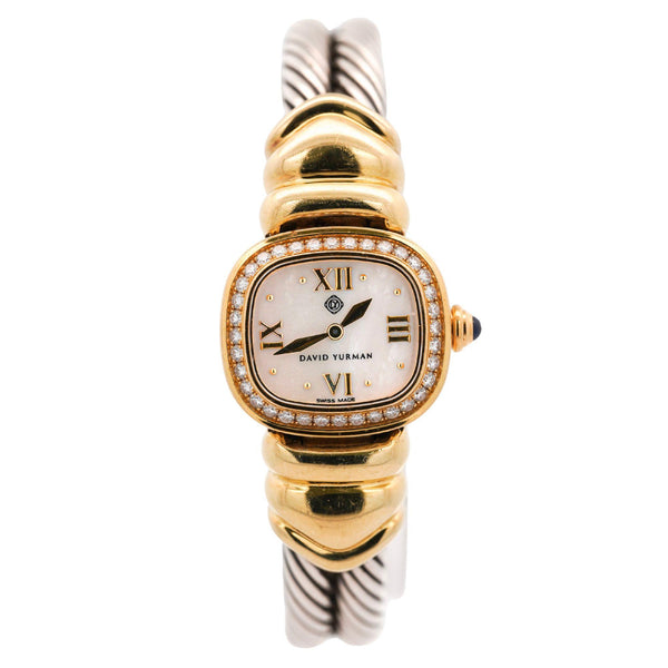 David Yurman Mother of Pearl Diamond Bezel 18K Gold Silver Vintage 1990s Watch