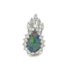 Drop Shaped Black Opal with Marquise & Round Diamond Halo Pendant Or Brooch in 14K White Gold