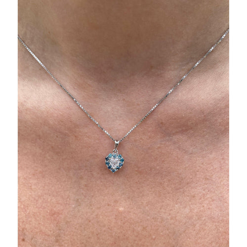 Fancy Blue and White Diamond Heart Shape Pendant in 14k white gold