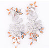 Floral Marquise Coral, Pearl, And Diamond Drop Earrings in 18k White Gold