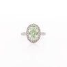 GIA 3.3 Carat Fancy Green-Yellow Oval Diamond Halo 18K Gold Ring