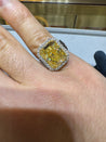 GIA Cert. 10.20 Carat Radiant Fancy Intense Yellow & Half Moon Cut Diamond Ring