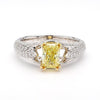 GIA Cert. 1.01 Carat Fancy Intense Yellow Radiant Diamond Pave Set Split Ring