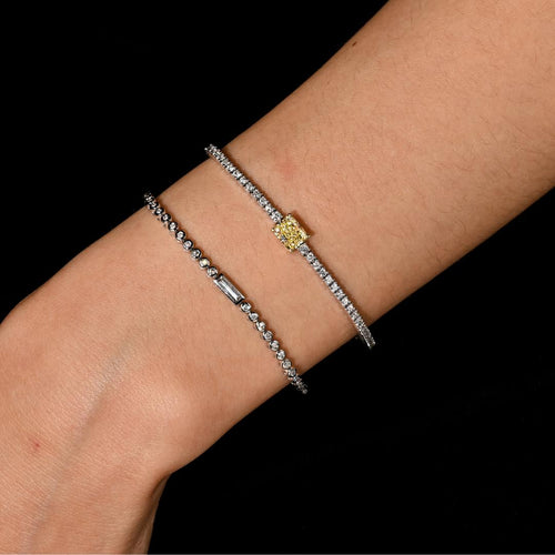 GIA Cert. 2.65 Carat Yellow Diamond Center 18K Tennis Bracelet