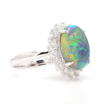 GIA Cert. 5.10 Carat Untreated Black Opal Diamond Halo Platinum Starburst Ring – Assay Jewelers