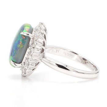GIA Cert. 5.10 Carat Untreated Black Opal Diamond Halo Platinum Starburst Ring – Assay Jewelers