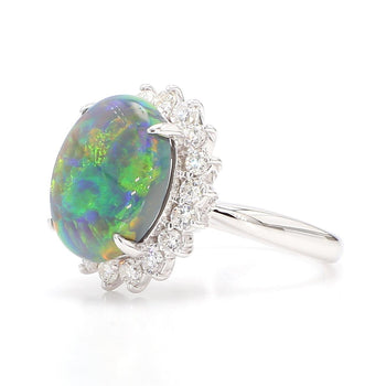 GIA Cert. 5.10 Carat Untreated Black Opal Diamond Halo Platinum Starburst Ring – Assay Jewelers