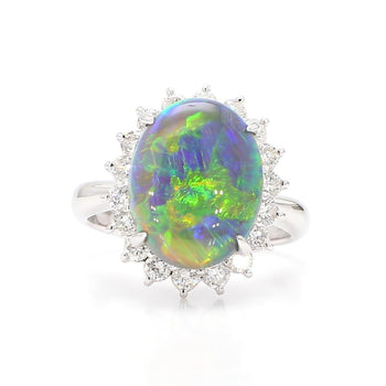 GIA Cert. 5.10 Carat Untreated Black Opal Diamond Halo Platinum Starburst Ring – Assay Jewelers