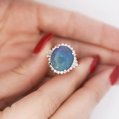 GIA Cert. 8.45 Ct Black Opal Diamond Halo Platinum Ring