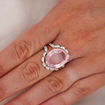 GIA Cert. 8.5 Carat Morganite & Diamond 18k Rose Gold Cocktail Jacket Ring – Assay Jewelers