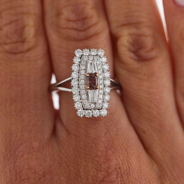 GIA Certified 0.30 Carat Fancy Deep Pink Diamond 18K White Gold Halo Ring
