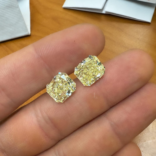 GIA Certified 10.52 Carat Fancy Light Yellow Radiant Cut Diamond Pair Loose