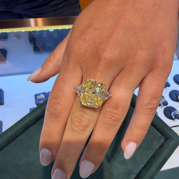 GIA Certified 13.03 Carat Flawless Radiant Fancy Yellow Diamond Ring