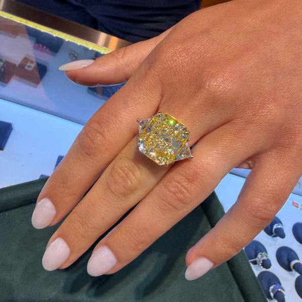 GIA Certified 13.03 Carat Flawless Radiant Fancy Yellow Diamond Ring