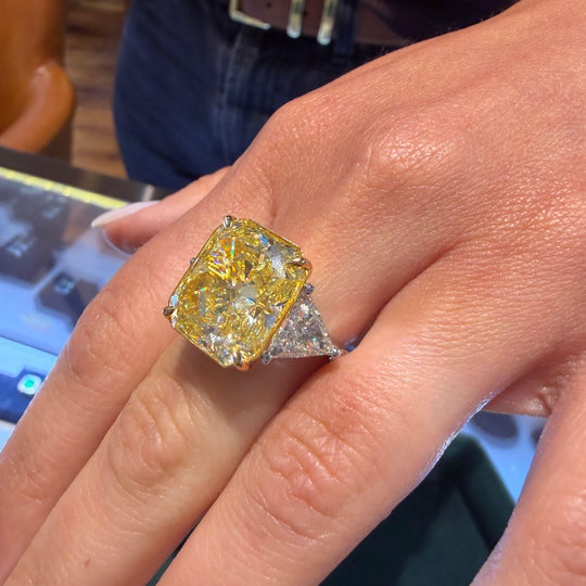 GIA Certified 13.03 Carat Flawless Radiant Fancy Yellow Diamond Ring