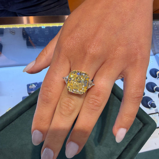 GIA Certified 13.03 Carat Flawless Radiant Fancy Yellow Diamond Ring