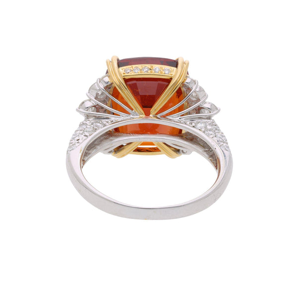 GIA Certified 13.75 Carat Hessonite Garnet & Diamond Platinum Cocktail Ring