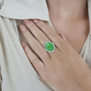 GIA認定14.68カラットAグレードのジェダイトRing、ダイヤモンド付き18Kゴールド – Assay Jewelers