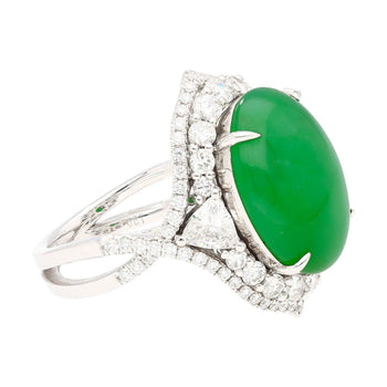 GIA認定14.68カラットAグレードジェイダイト翡翠のRing、ダイヤモンド付き18Kゴールド – Assay Jewelers